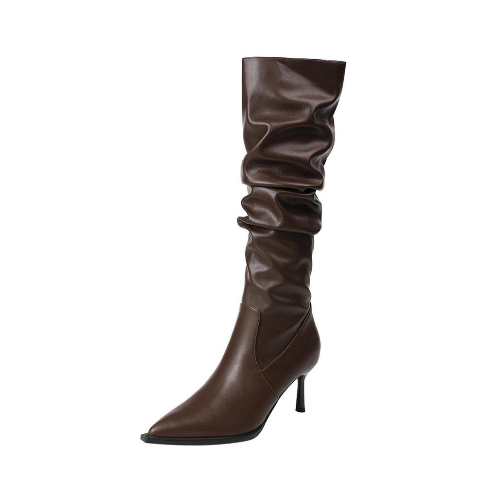 Petite Pointed Toe Over the Knee Stiletto Heel Leather Boots for Women - High Shaft Fashion Style