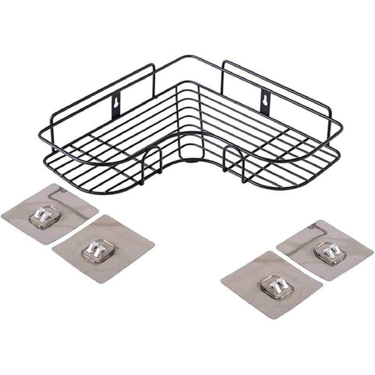 Pilarmuture 1 estante moderno de esquina de hierro negro para ducha, fuerte y duradero, sin taladro, estante de ducha montado en la pared para baño,