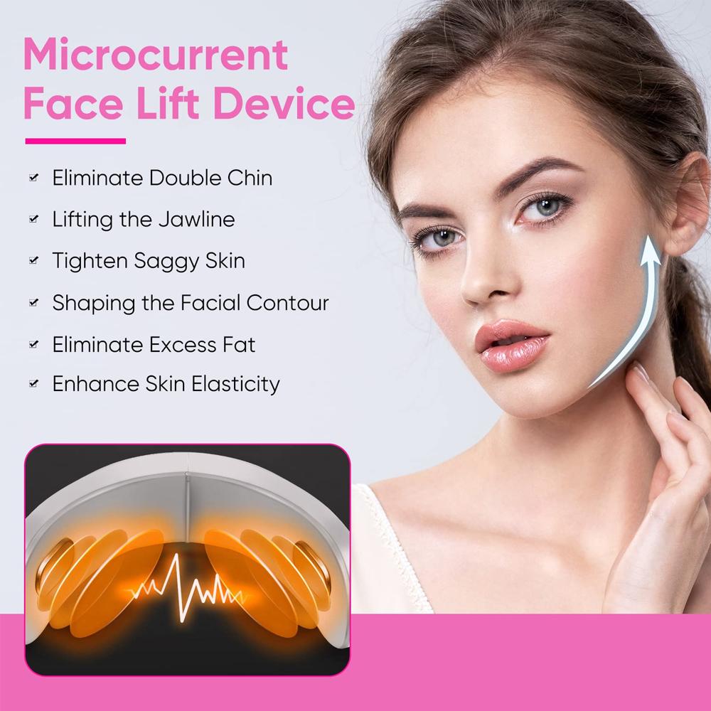 Microcurrent Face Lift Machine Electric Double Chin Remover V Face Jaw Slimmer Tightening Vibration Massager LED Light Therapy