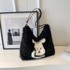 Cute Plush Tote Bag For Women Trendy Large Capacity Bag With Cartoon Patterns Ideal For Daily Use Available In Black Cream Khaki
