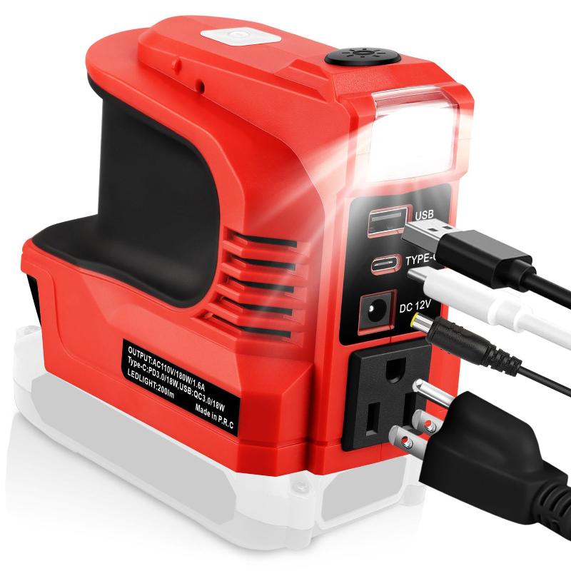 180W Power Inverter Dc 18V/21V To Ac 220V Usb Type-C Dc Adapter For Multi-Brand 18V-21V Lithium Batteries Tools