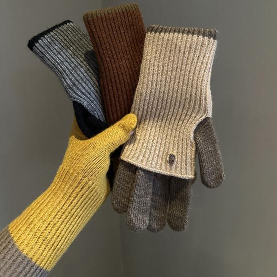 Yousheng Folding Knitted Gloves Dual Lengths Warm Touch Screen Gloves Color-Block Stretchy Wrist Gloves Long Gloves for Women Men Texting Daily