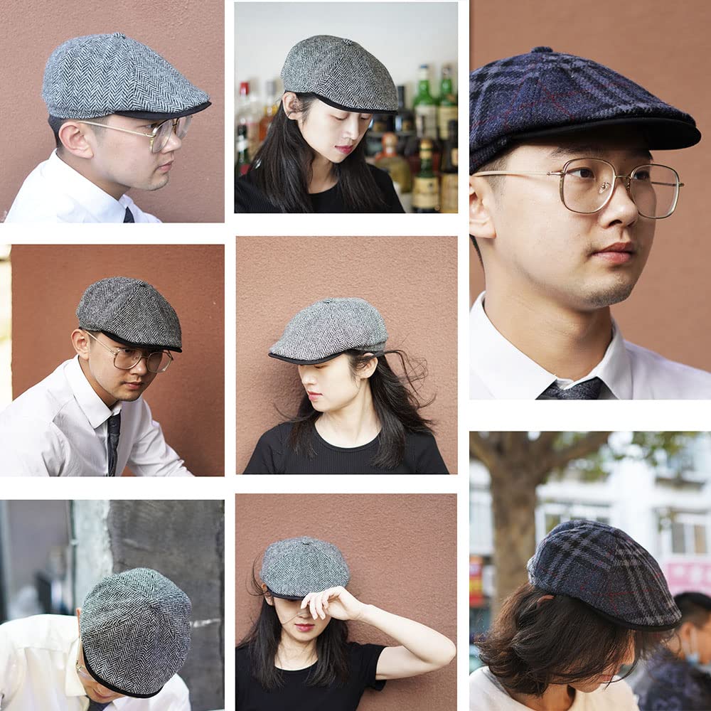 [TAILORMAP] Harris Tweed Newsboy Cap for Men and Women, Hunting Cap, Hat, Hunting Hat, AutumnWinter, British Style, Unisex (White x Black)