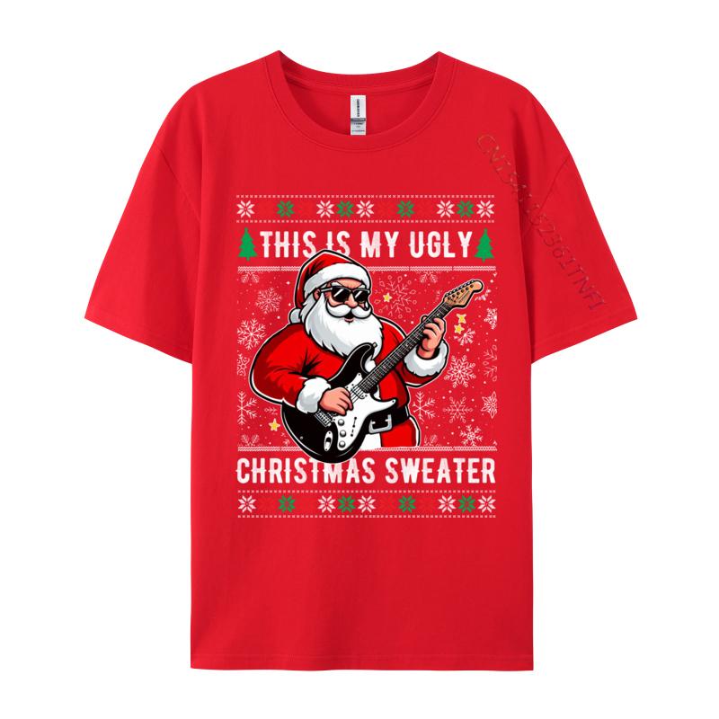 Santa Loves Guitar This Is My Ugly Sweater Christmas Music T Shirts Anime Comic Novelty Tshirts Boy Youth Tees