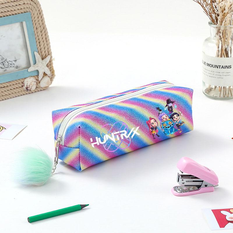 Demon Hunter Squad Rainbow Glitter Pencil Case - Shiny Student Stationery Organizer