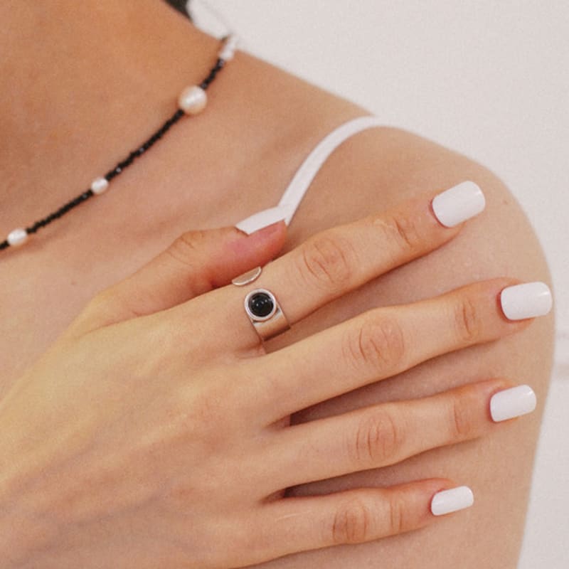 LAYERMOOD [PEARL&DRAPE] Silver925 One Circle Black R