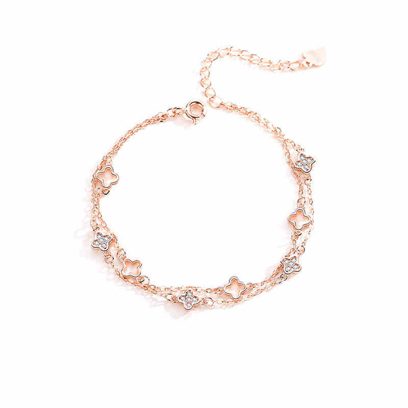 

Двойной браслет с четырехлистным клевером Женская мода Легкая роскошь Нишевый Изысканный Ins Холодный ветер Ручные украшения Подарок