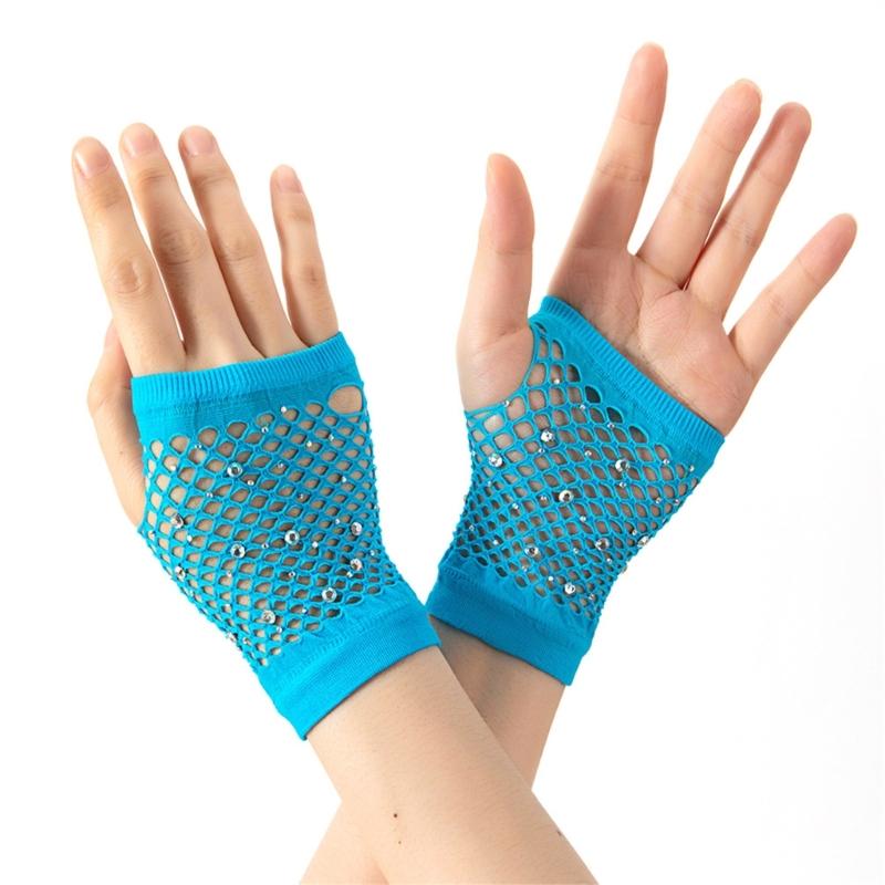 Sparkling Short Mesh Gloves For Nightclub Dance Event Summer Outdoor Comfortable Half Finger Wear