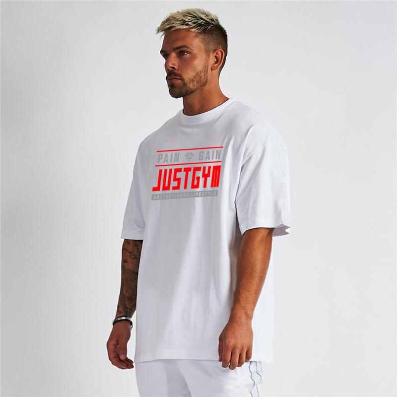 Muscleguys Oversized Men's T Shirts Dropped Shoulder Short Sleeve Tops Summer New Korean Style Loose T-shirt Men Male Tee Cotton Tshirt