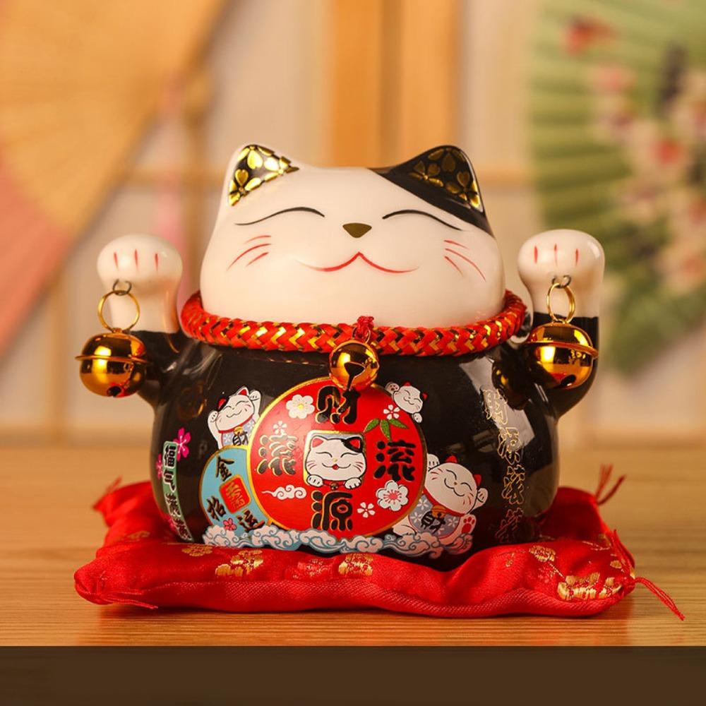 Cute 4.5 inch Lucky Cat Home Decorations Handmade Ceramic Small Piggy Bank Portable Fortune Cat Statue Home Store