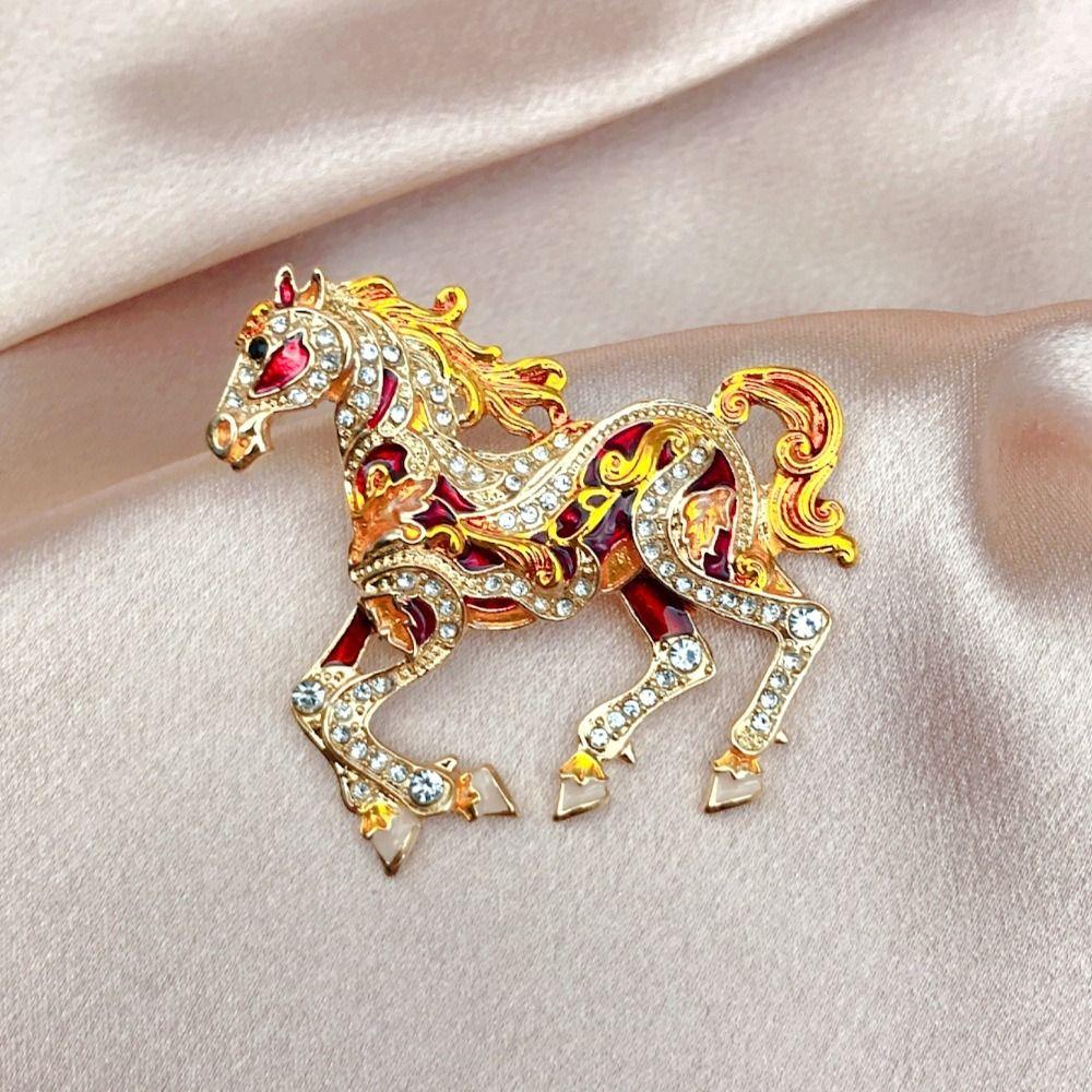 Metal Enamel Horse Brooch Pin Sparkling Mascot Horse Lapel Pin Zodiac Horse Brooch Good Luck