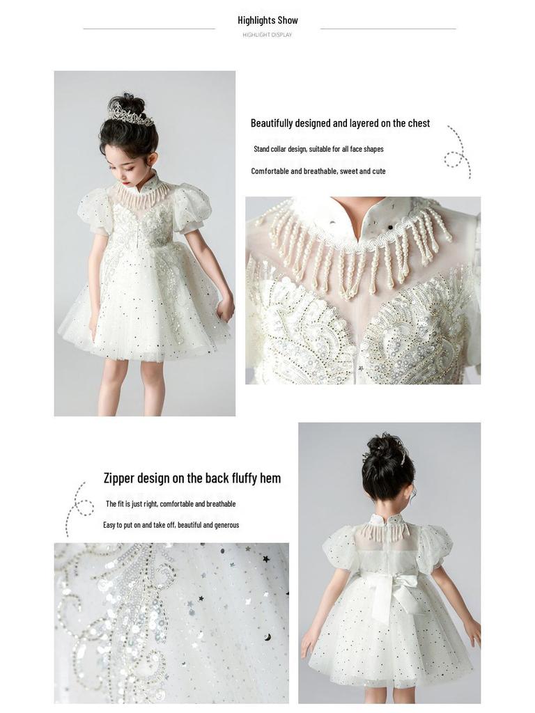 Girls' High-End Puffy Tulle Princess Dress - Chinese Style, Perfect for Weddings, Birthdays, or Performances