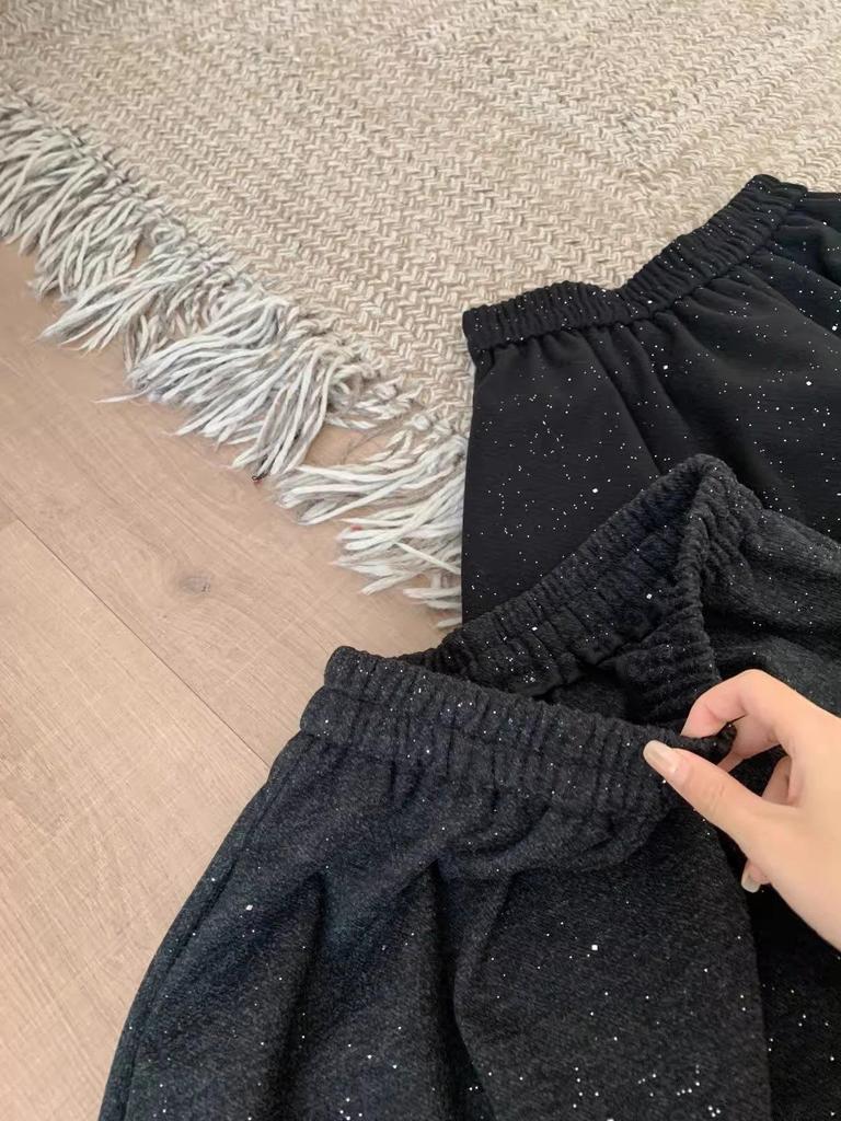 2025 Winter High-Waisted Woolen A-line Umbrella Skirt with Sequins: Slimming Mid-Length Women's Skirt