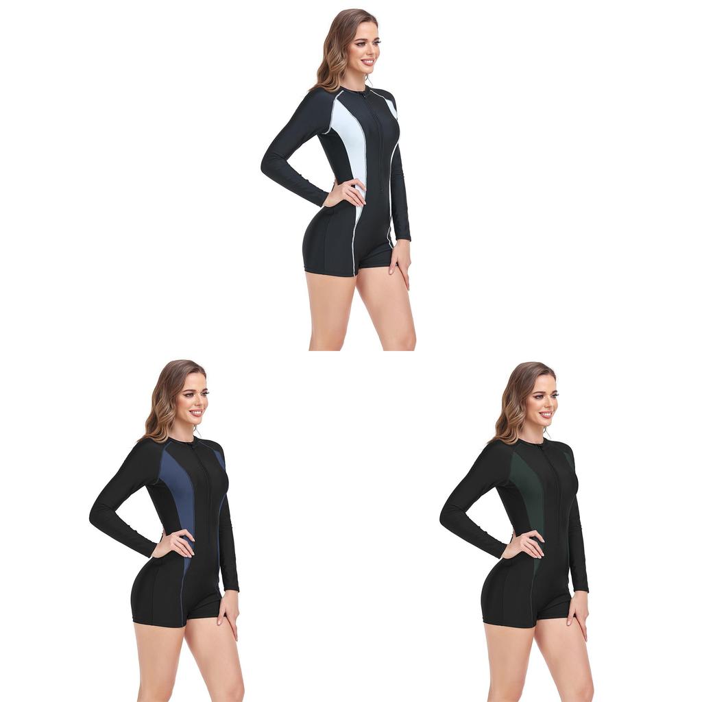 Euro Style Womens Long Sleeve Swimsuit With Zipper For Swim And Fitness Activities