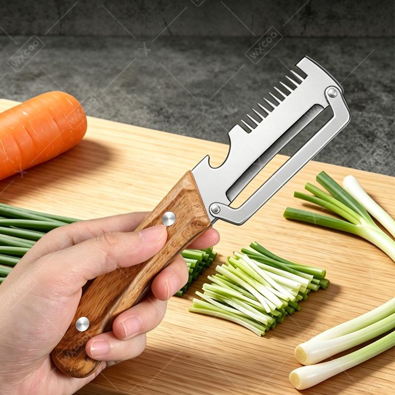 Pelador de Cocina Multifunción de Acero Inoxidable Específico para Cocina para Cortar Frutas y Verduras con Mango de Madera/Acero