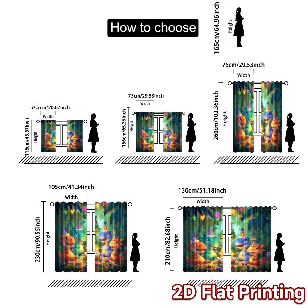 2pcs, 2D FLAT PRINTING Curtains (Without Rod) DinoBirthdayParty Popular Creative Curtains 100% Polyester Curtains Outdoor