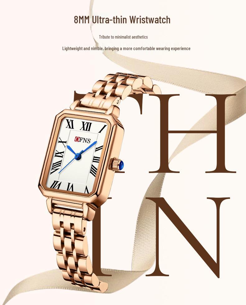 OFNS Women's Retro Roman Numeral Quartz Watch - Square Waterproof Wristwatch for Female Students