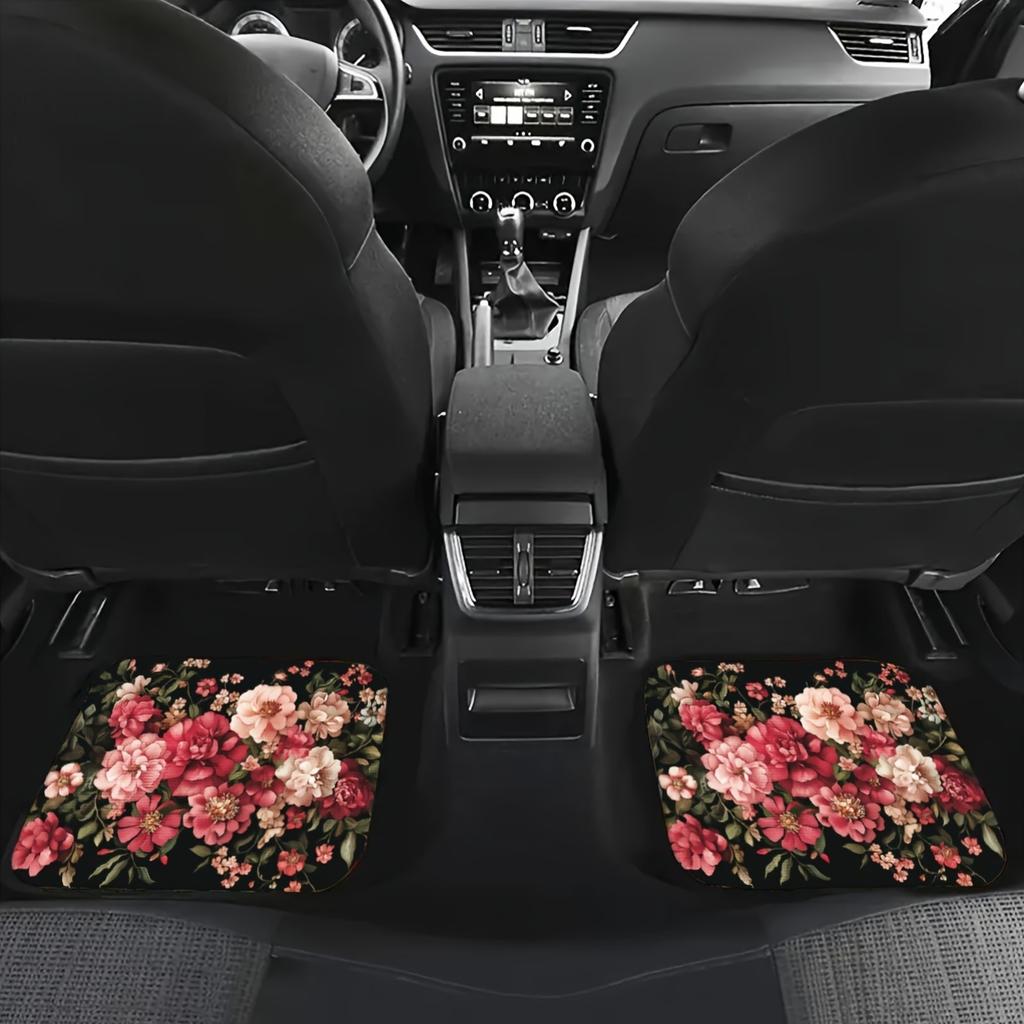 Set of 4 Car Mats Featuring Ethnic Designs with a Vintage Look, Fashionable And to Maintain, Compatible with Different Vehicle Models