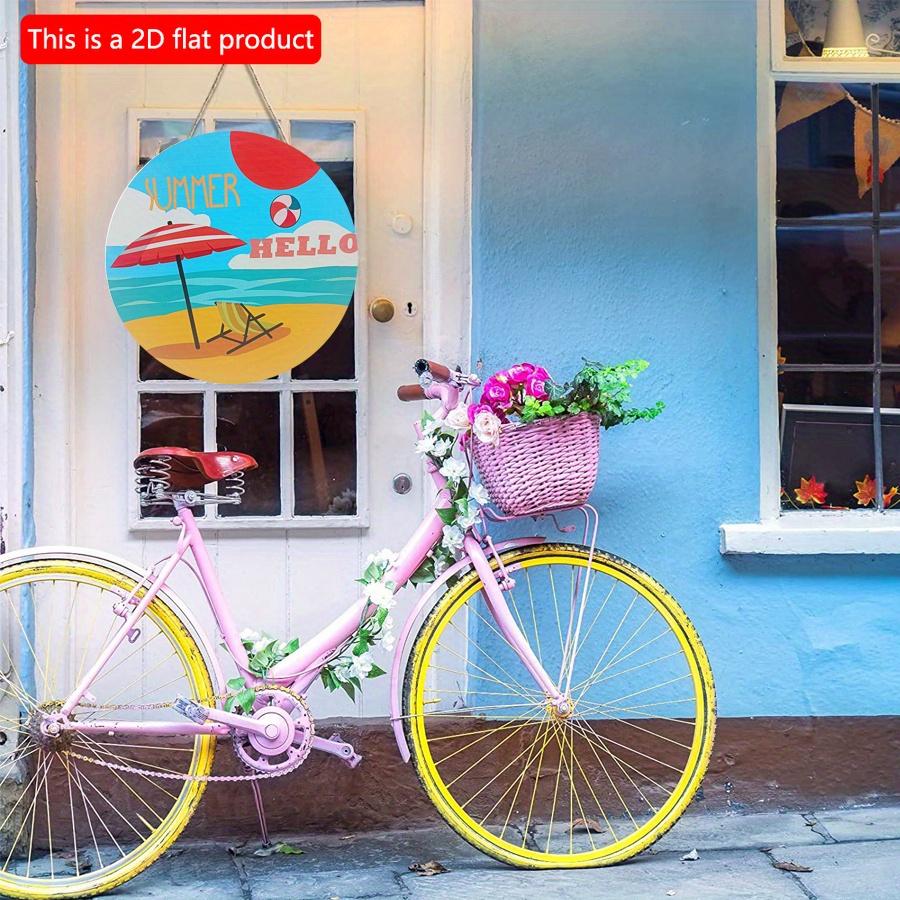 2D flat 20*20cm 1pc Hello Summer Cartoon parasol&recliner patterns Wooden Hanging Decor Beach tourism scene Awesome Round ornament Suitable for resort