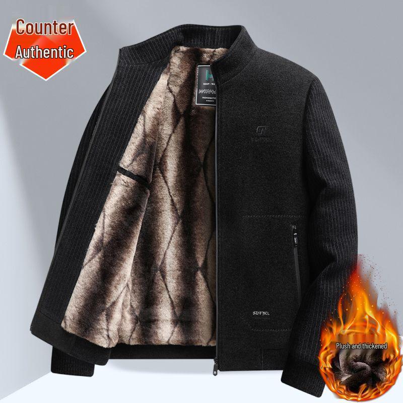 Dad's Velvet Thickened Winter Jacket for Middle-Aged & Elderly Men - Chenille Lapel Woolen Coat
