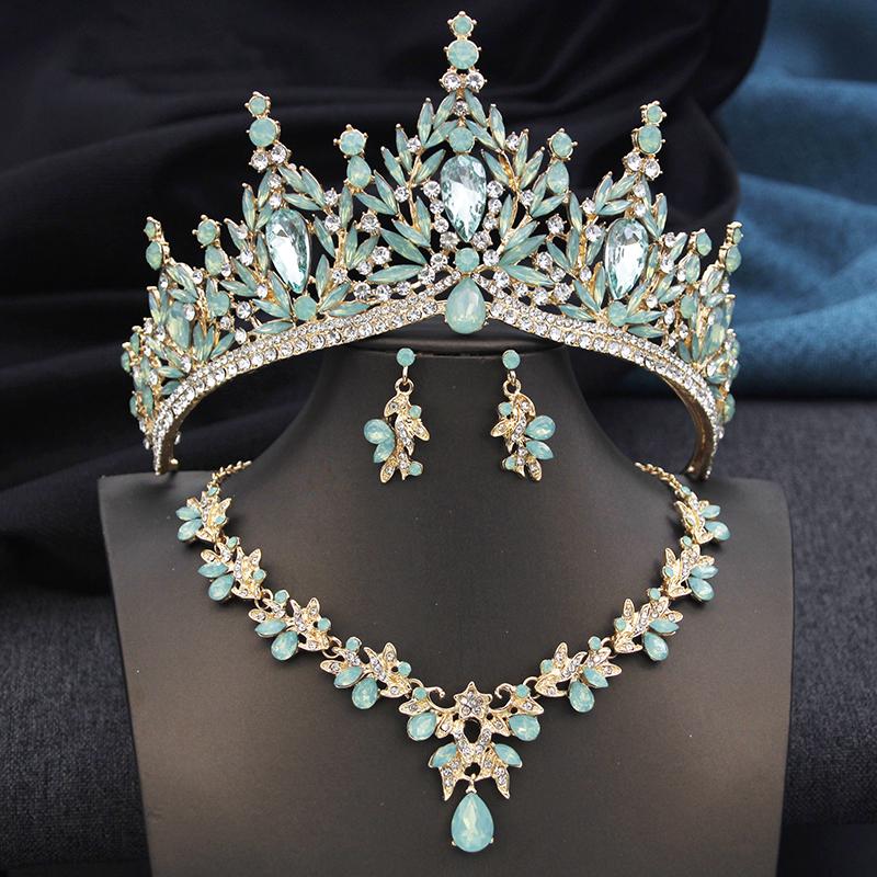 3 Pcs Set Purple Tiaras and Crowns Costume Jewelry Set for Bridal Crown Jewelry Sets Women Party Wedding Crown Necklace Set