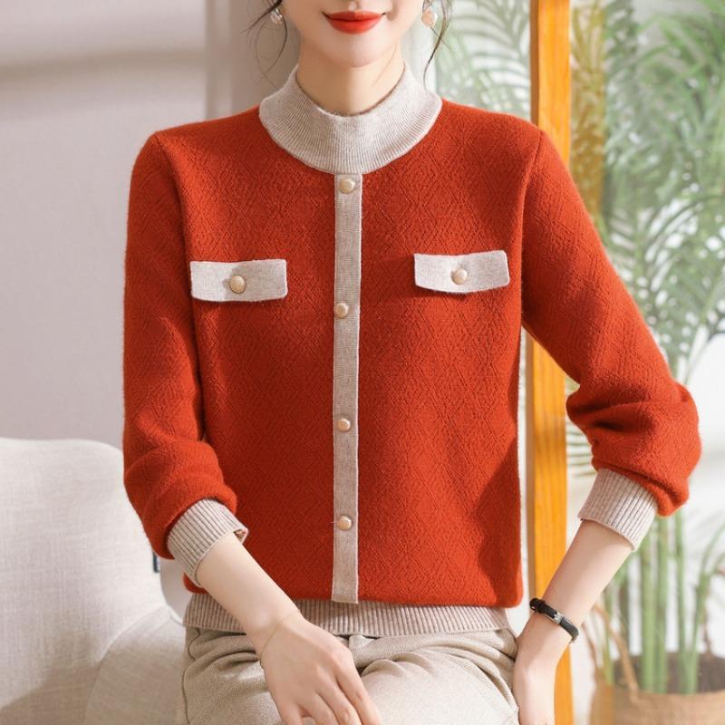 Autumn and winter mother's plush sweater medium-aged women's knitted sweater thickened sweater warm mother-in-law bottoming top