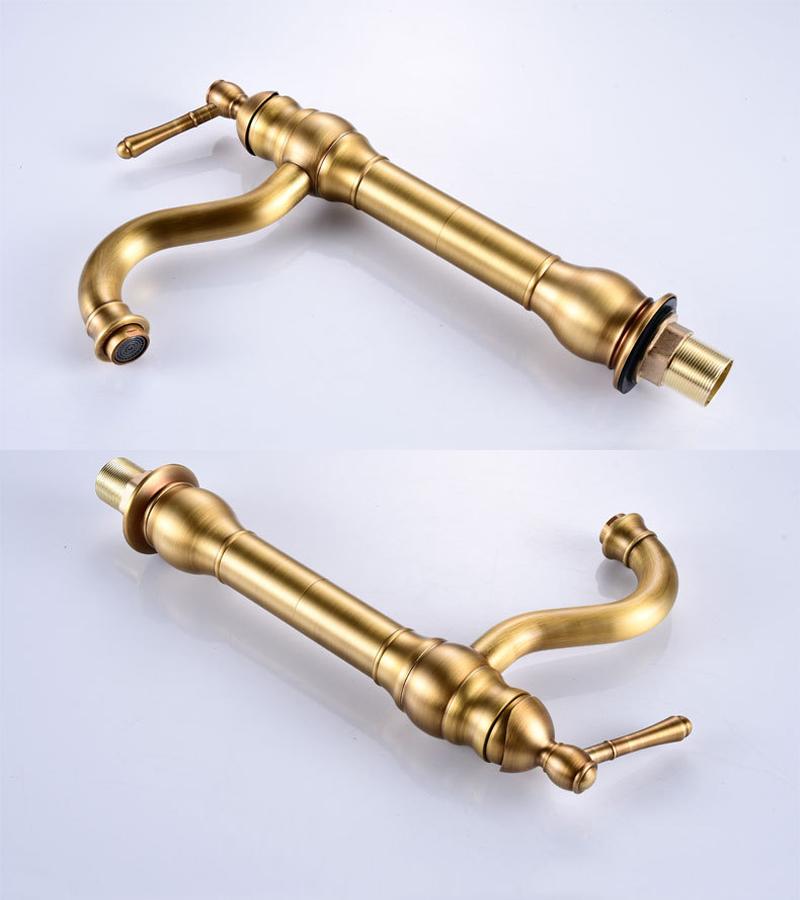 Antique Brass Basin Faucet Vessel Sink Faucet Deck Mounted Cold Hot Water Mixer Tap Bathroom Faucet Single Hole Taps 4 Colors