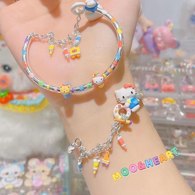 

Sanrio мультфильм милый Hello Kitty браслет для женщин простой регулируемый браслет ювелирные изделия шарм открытый креативный изысканный браслет