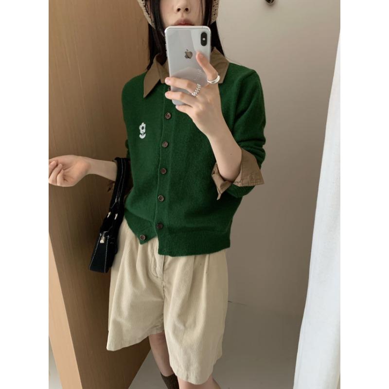 

Simple and versatile crew neck single-breasted knitted cardigan women s autumn casual loose soft waxy sweater jacket top One size