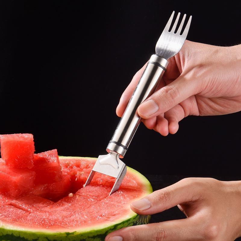 Stainless Steel Watermelon Cutting Tool Multi Functional Watermelon Fork Cutting Watermelon Splitter Creative Cutting Block Cutting Watermelon Tool