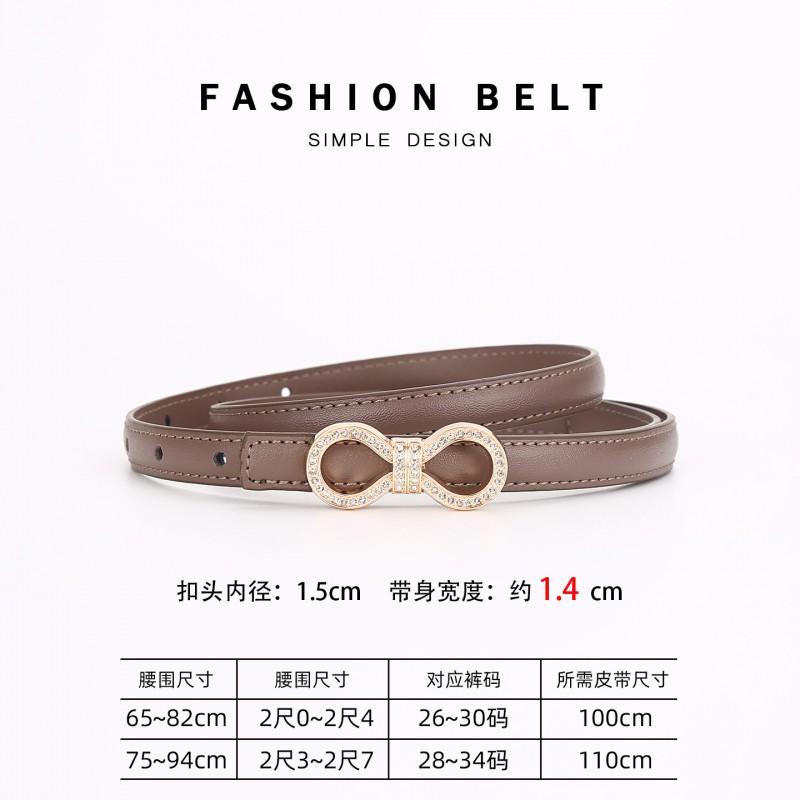 Womens Slim Leather Belt With Zinc Alloy Rhinestone Buckle Fashion Waistband Pants Skirts Office Casual