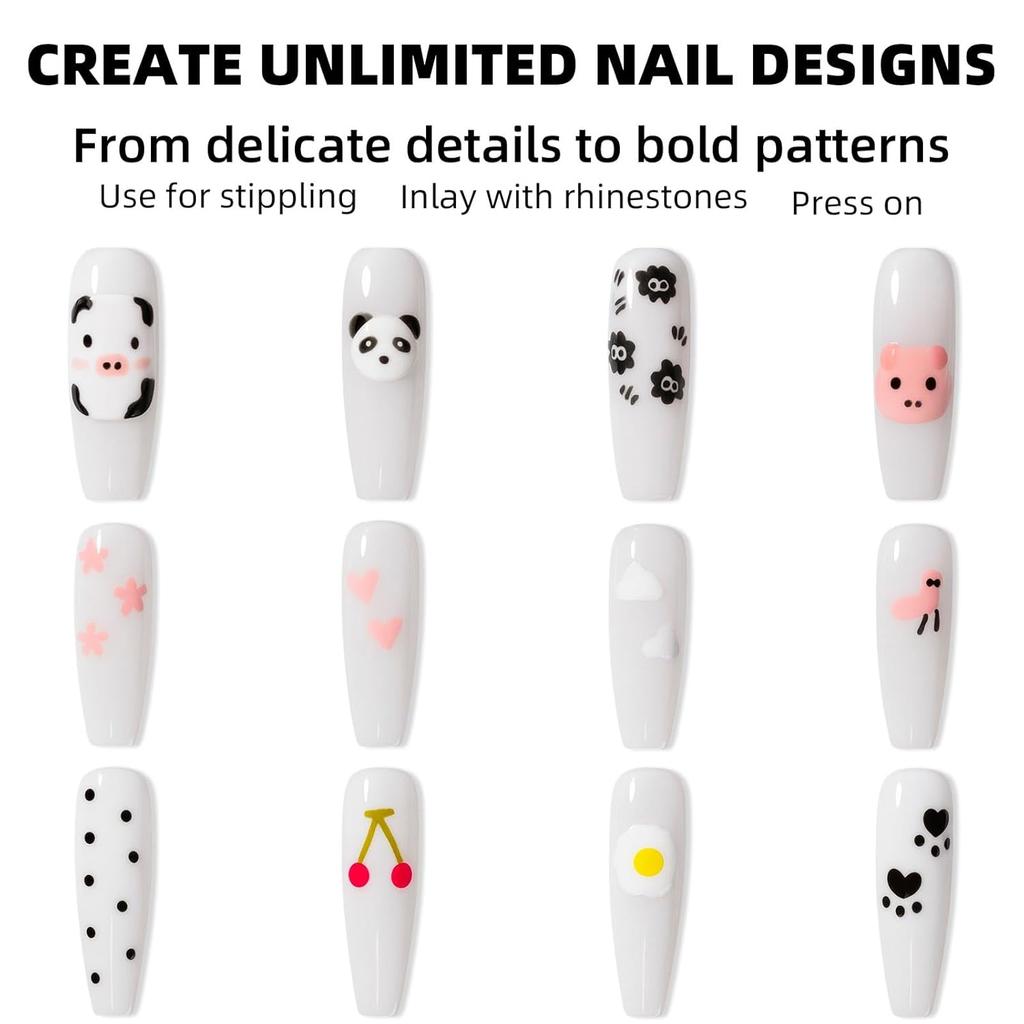 5-in-1 Nail Dotting Pen, Ballpoint Design Professional Manicure Tools with Sizes Marking and Pressing Head for Dotting Rhinestones Chrome Powder
