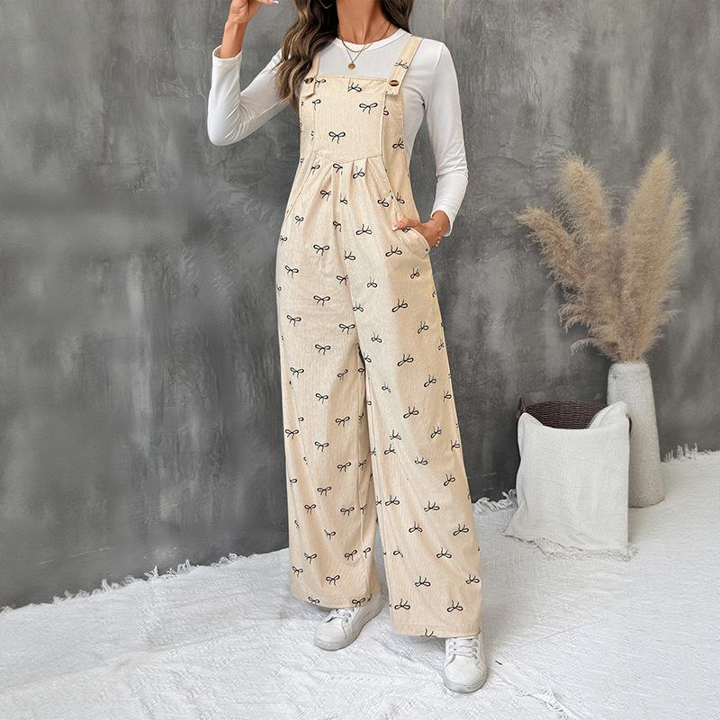 

Новый комбинезон женский с бантом широкие брюки осень с высокой талией модные длинные брюки на бретелях XL абрикосовый