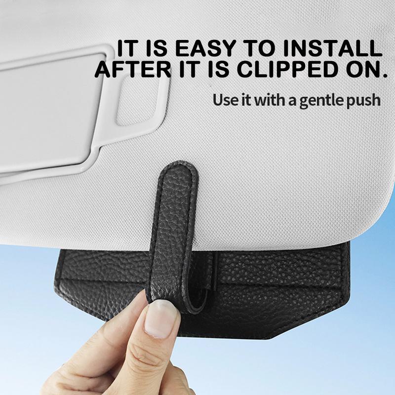 Sunglasses Holder for Car Visor Sun Visor Eyeglasses Clip Holder Case PU Leather Non-Slip Eyeglasses Case Auto Accessories