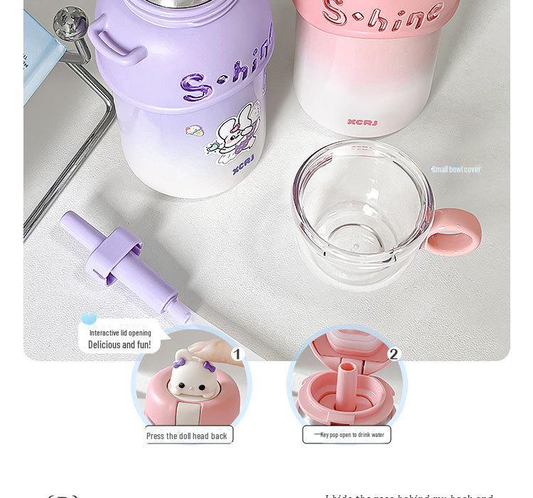 Compact Cartoon Kids' Stainless Steel Straw Thermos - Dual-Drink Design for Tea or Water
