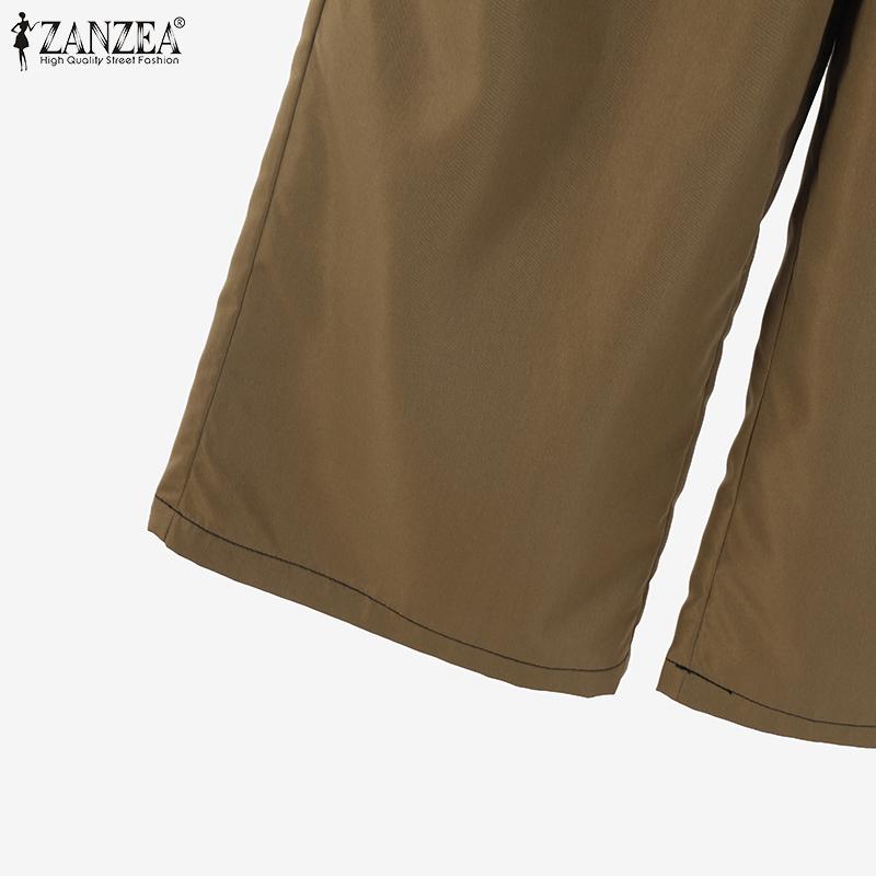 ZANZEA Women Short Sleeve Blouse and Pants Casual Two Piece Sets