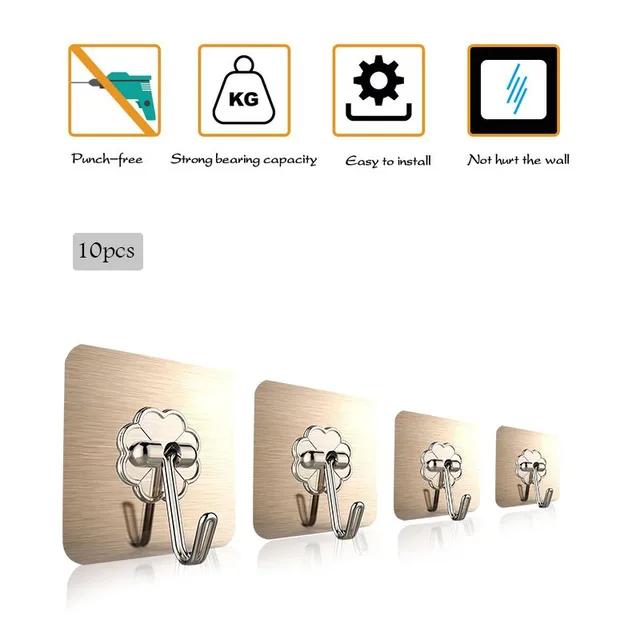 New Multi-Purpose Hooks 5/10 Pairs Double-sided Adhesive Wall Hooks Waterproof Clothes Hats Towel Hooks Kitchen Bath Door Hooks