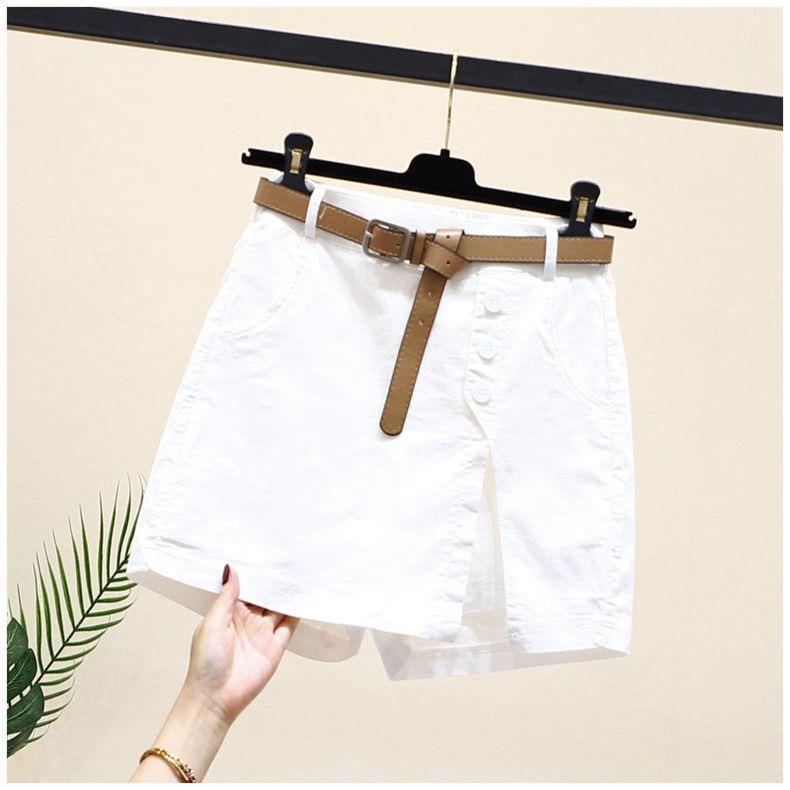 Women's Summer Korean Style High Waist A-Line Pure Cotton Shorts Skirt with Belt