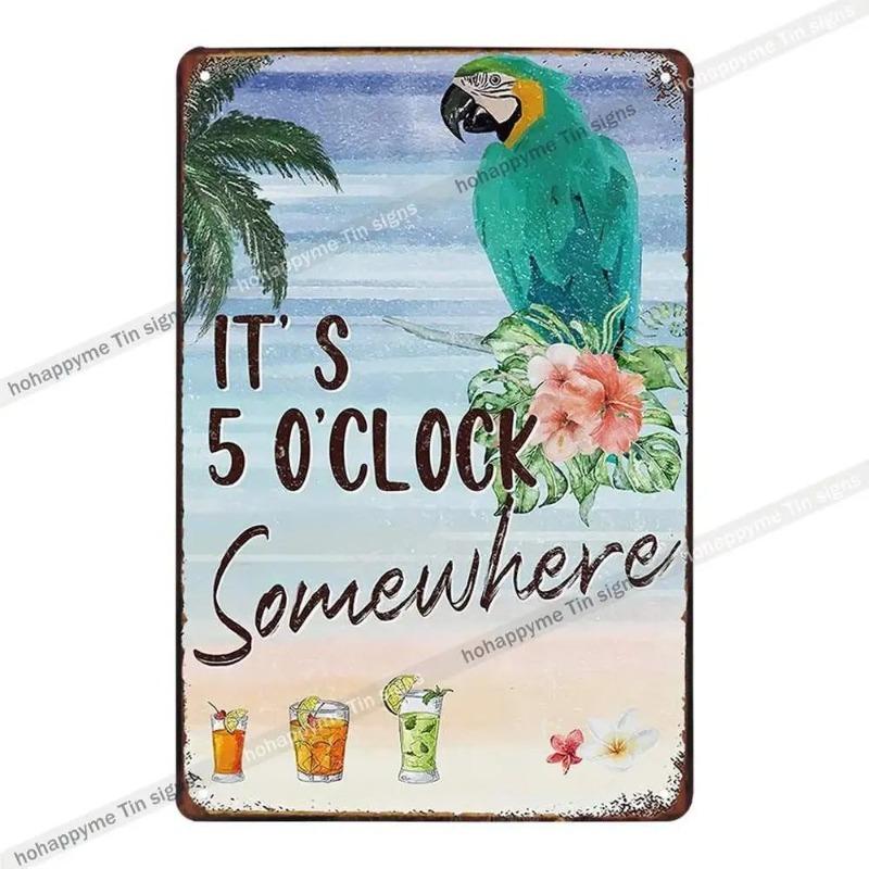5 O'Clock Vintage Tin Sign, Retro Metal Wall Decor