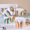 European-style Ceramic Feather Coffee Cup Set Afternoon Tea Set Latte Flower Mug Dish Home Mug Set Home Decorative Drinkware