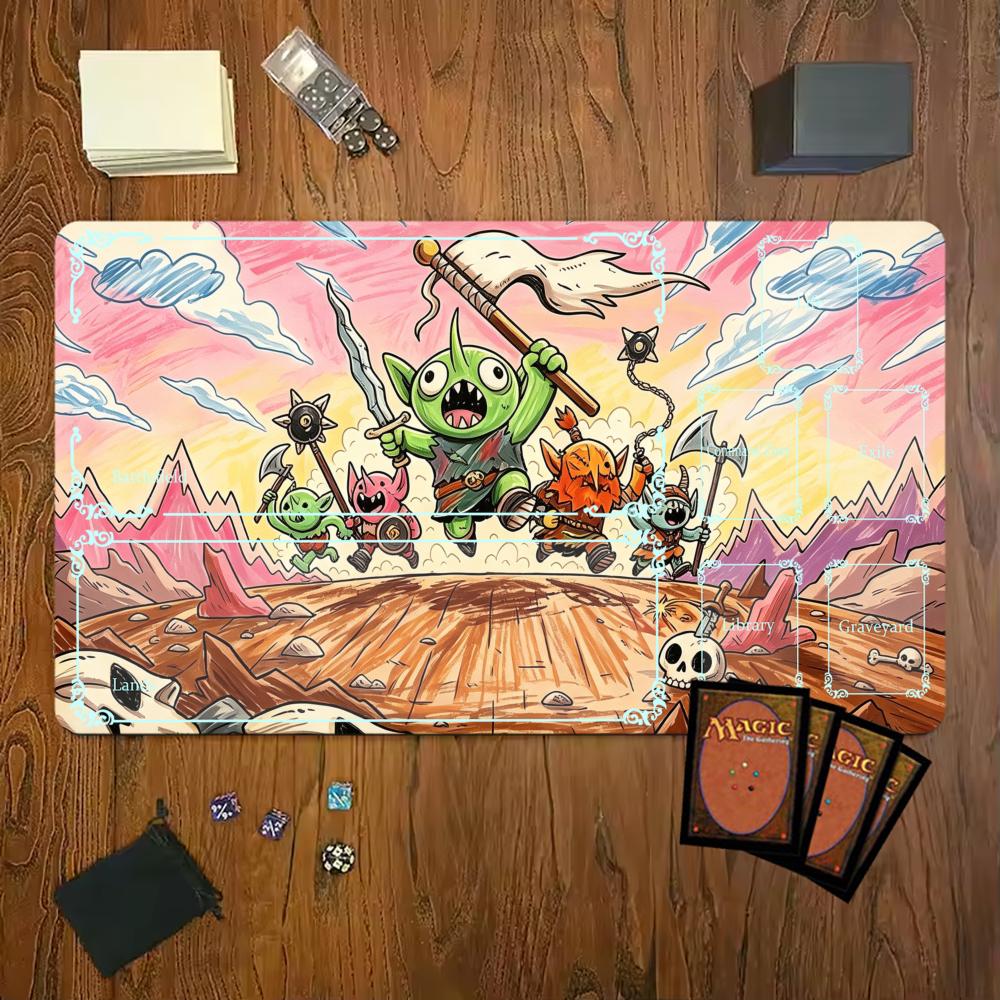 Cute Cartoon Goblin Warrior Print Mouse Pad Playmat 24x14 Mtg Tcg Office Desk Mat For Work Game Pc Laptop Carpet Mousepad