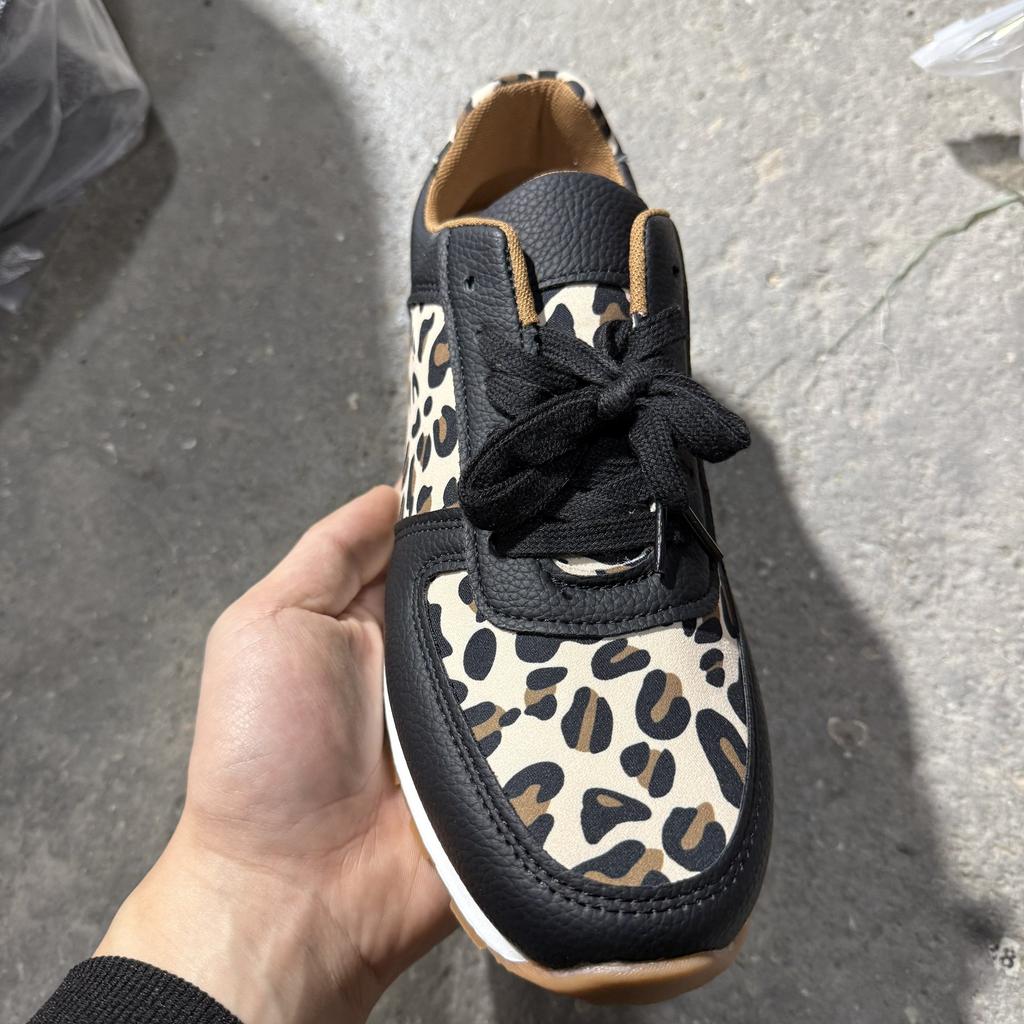 New Women's Patchwork Lace-up Sneakers,Low-top Leopard Print Casual Sports Shoes