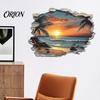 Removable Landscape Wall Art 3D Beach Scenery Sticker, Sunset Coconut Tree Mural, PVC Waterproof Decal, Realistic Tropical Scene Wallpaper Decor