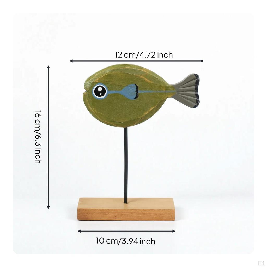 Holzfische Ornament Handgefertigte Figur mit Ständer Geschnitzte Tischskulptur für Zuhause