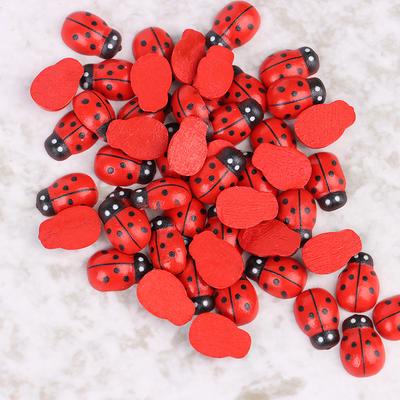 100 pçs/saco joaninha de madeira adesivo crianças pintado diy artesanato joaninha