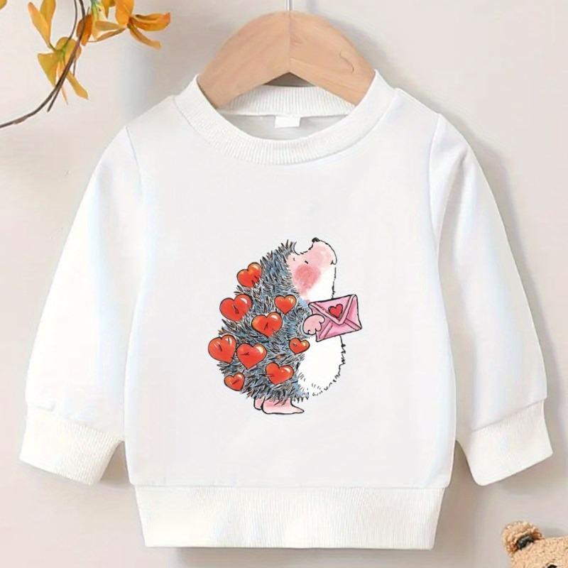 Kids Crewneck Sweatshirt, Cartoon Hedgehog Graphic Print, Spring Autumn Casual Tops
