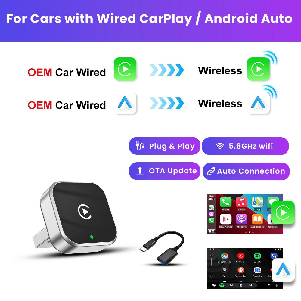 2025 NEW Wireless Carplay Adapter Android Auto 2in 1 Smart Dongle WIFI For Iphone Android Phone For Volvo Benz Mg Kia Chery VW