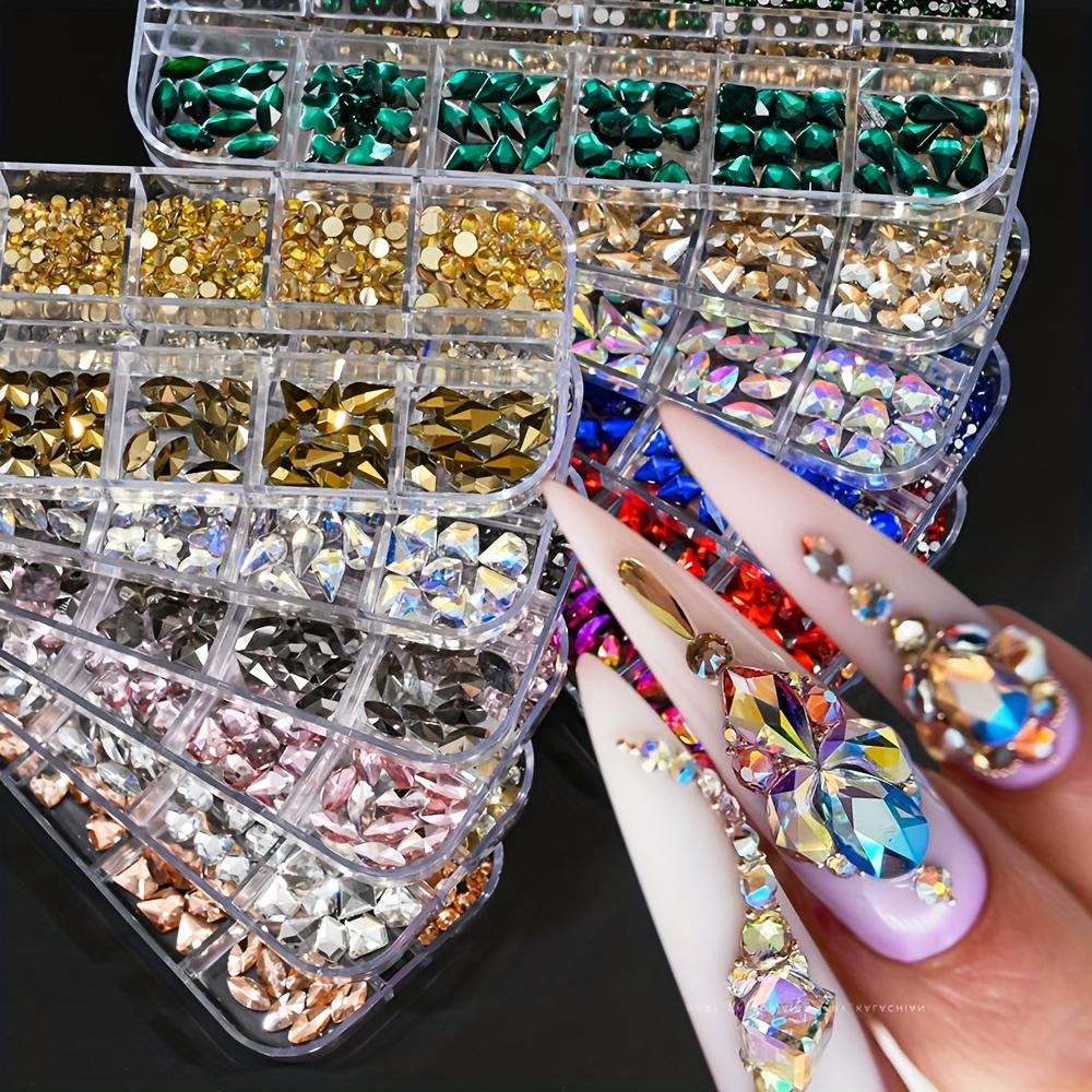 12 Grids Nail Art Rhinestones Jewelry Set Multi-shapes Colorful Flatback Nail Charms 3D Nails Accessories