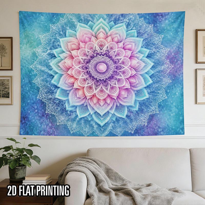 2D Flat - 2D Flat - 2D Flat Print 1pc Tapestry Dreamy Lotus Mandala Tapestry for Calm Meditation Space Decor 100% Polyester, Suitable for Romantic Ind