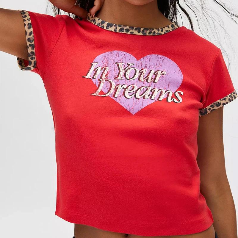 In Your Dreams Heart Coquette Baby Tee Women Y2K Slim Fit Crop Top Aesthetic S-L XL